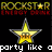 Pixelated star icon with 'ROCKSTAR ENERGY DRINK' text above and 'party like a' below, showing color variations across frames.