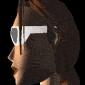 Four views of a character with brown hair: side profile holding white pistol, front view with open mouth, front view wearing round dark glasses, and front view showing teeth.