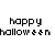 Pixelated black text on white background reads 'happy hallow & en' with visible pixelation artifacts.