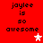 Red background with black text reading "jaylee is so awesome" and two star icons, one white and one pink, in different positions.