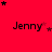 Red background with repeated 'Jenny' text and star animations in black and pink.