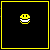 A yellow pixelated smiley face with white eyes and a wide mouth moves across black backgrounds in multiple positions within a of frames