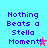 Pixelated text "Nothing Beats a Stella Moment" on cyan background with pink and purple star icons, some frames include exclamation mark.