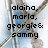 Pixelated text overlays on a blurred background with diagonal lines, showing names and phrases in black block letters.