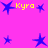 A static image with a bright pink background featuring multiple blue star shapes and yellow text reading "Kyra" in three locations.