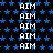 Black background with repeating blue star pattern and white 'AIM' text in three vertical