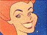Animated cartoon character with orange hair and blue background showing sequential eye-closure animation from open to closed state.