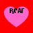 Four pink heart shapes on a red background with the text "REAR" in black pixelated font inside each heart.