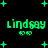 Green pixelated text 'Lindsay' with two 'oo' symbols and scattered green plus signs on a black background, displayed in a with repeated elements
