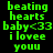 Green pixelated text on black background reads 'beating hearts baby<33 i lovee youu' in two identical vertical