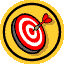 Four animated frames of a target icon with red and white concentric circles, black outer ring, yellow background, and dart in various positions across the sequence.