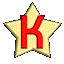 A golden star-shaped icon with a red letter K in the center rotates through multiple angles against a gray background.