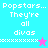 Four quadrant with cyan, light blue, pink, and light blue backgrounds displaying text "Popstars... They're all divas" and pixelated star icons