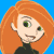 Pixelated cartoon character with orange hair and green eyes next to "Kim Possible" text on blue background, featuring Disney logo below.
