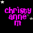Pixelated pink text 'christy anne m' on black background with white and gray stars, animated star positions across frames.