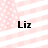 Four identical display 'Liz' text over a pink and white striped background with scattered dots