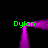 Purple pixelated shape with green text 'Dylon' at four corners on black background.
