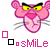 Pixelated pink cartoon cat face with yellow eyes and black eyebrows, two square icons below, and "smile" text in pink pixel font.