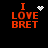 Red text "I LOVE BRET" on black background with white pixelated heart, starburst, and dot cluster animations above the 'O' in LOVE.
