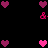 Pixelated heart shapes in pink and magenta tones arranged on a black background with small ampersand symbols.