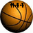 Pixelated orange basketball with dark brown seams and black text #44 overlaid on top.
