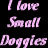 Static pixelated image with pink text on black background reading "I Love Small Puppies" in three lines.