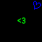 Blue pixelated heart shape above two green '<3' symbols on black background.