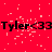 Red background with scattered white pixels and repeated black text 'Tyler<33' across two lines, partially obscured by a gray rectangle.