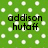 Green background with white dots and black text reading 'addison huff' in two lines.