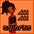 Pixel art of a figure with dark curly hair and blue eye accents holding a device, standing beside two orange wave symbols on an orange background.