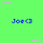 Green background with blue text "Joe<3" repeated six times in a , pink and gray star-shaped pixel clusters scattered across the image