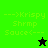 Pixelated green and black icon with "---Krispy Shrimp Sauce<---" text and a star symbol, showing two distinct states.