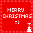 Red square icon with white dotted border displaying "MERRY CHRISTMAS =]" text and a small Christmas tree, alternating between two tree positions.