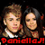 Six pixelated images of a young man and woman in various poses with text overlays including "Daniella!", "A.K.A!", "Mrs Bieber", "Luv's !!!!!", "Justin!", and "Bieber !!!".