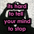 A four- of pixelated text overlays on a black-and-white cartoon character with a wide mouth, displaying sequential phrases about mind and heart