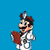 Pixelated character in white lab coat with brown hair and mustache holding a brown object against blue background, showing sequential pose changes.