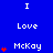 Blue background with white text "I Love McKay" and red heart symbols in a pattern, showing animation changes across frames