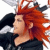A pixelated image shows a character with spiky red hair and black clothing against a white background, paired with bold red text reading 'the flurry of dancing flames' on black.
