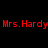 Red pixelated text reading "Mrs. Hardy Mrs. Hardy" on a black background, with visible horizontal repetition of the phrase.