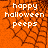Orange background with black spiderweb pattern and white text reading 'happy halloween peeps' in three lines.