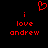 Red pixelated text and heart symbol on black background, with 'i love andrew' repeated twice.