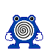 Two pixelated blue cartoon characters with spiral patterns on their chests, one in a crouched pose and the other standing upright, displayed side-by-side on a gray background.