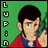Pixelated static icon of a cartoon character with dark hair and red-and-blue clothing against green background, left side shows vertical text "LUPIN" in blocky letters.