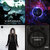 Four distinct static images arranged in a 2x2 grid: top-left shows a teal and white abstract landscape, top-right features a purple and blue spiral, bottom-left depicts a person in dark clothing against white, bottom-right displays a dark circular pattern with horizontal lines.