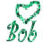 Static green pixelated icon featuring a heart shape above stylized text on white background.
