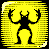 yellow pixelated icons featuring a black silhouette figure in various dynamic poses with arms raised and curved limbs
