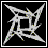 Four identical white shuriken-shaped icons with small colored dots on black background
