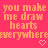Pixelated text repeats across a bright pink background with small heart symbols, forming a of identical phrases