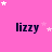 Pink background with repeated 'lizzy' text and scattered white stars in a