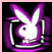 Pixelated icon of a white rabbit head with purple and black background, featuring stylized ears and circular eye.
